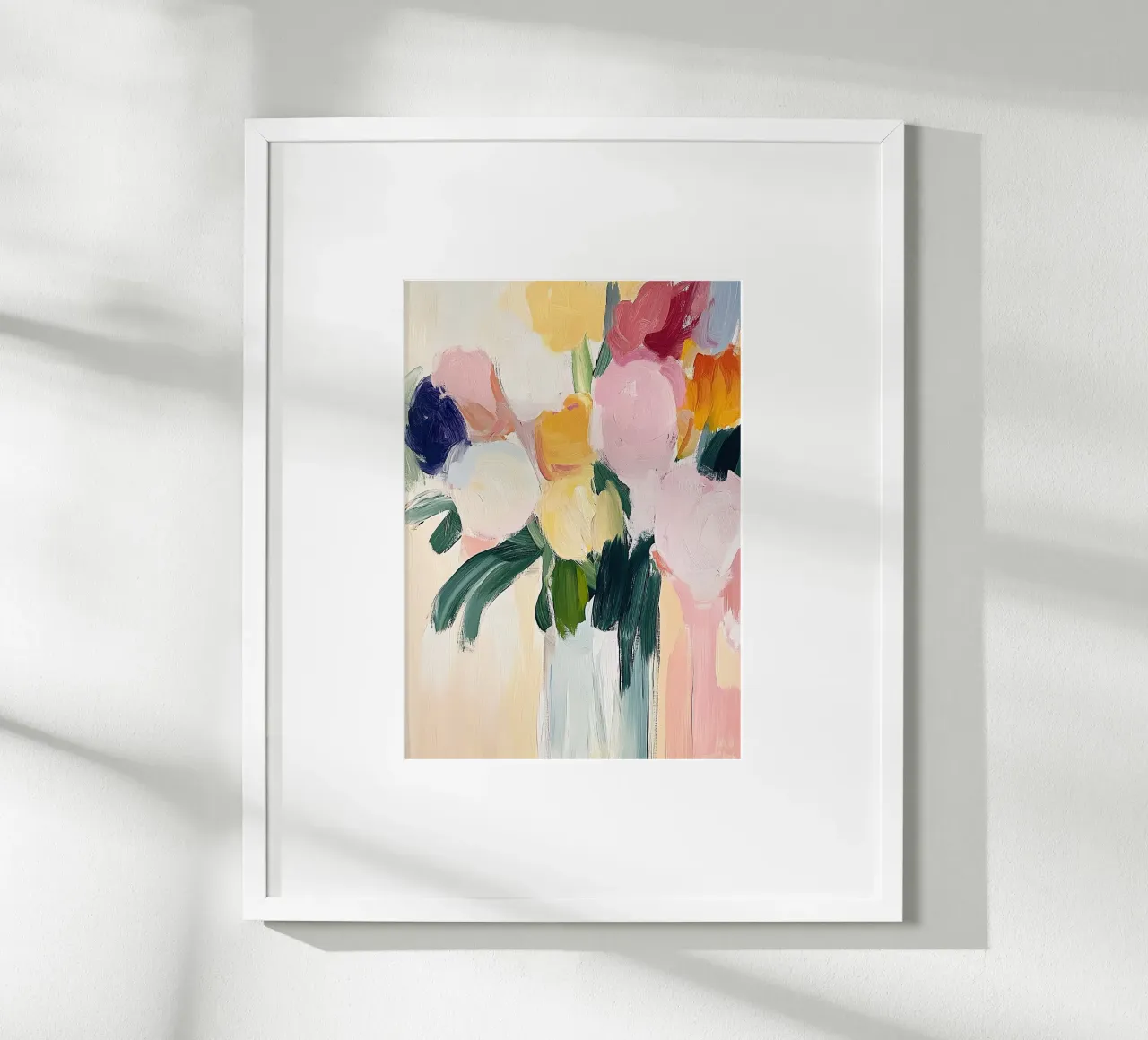 Bloem Abstract Minimalistisch Schilderij Vaas poster met kunststof frame van Euphoria Theresa
