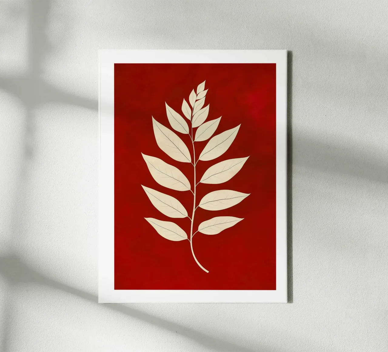 Elegant leaves on a red background canvas with Floater frame by DWA