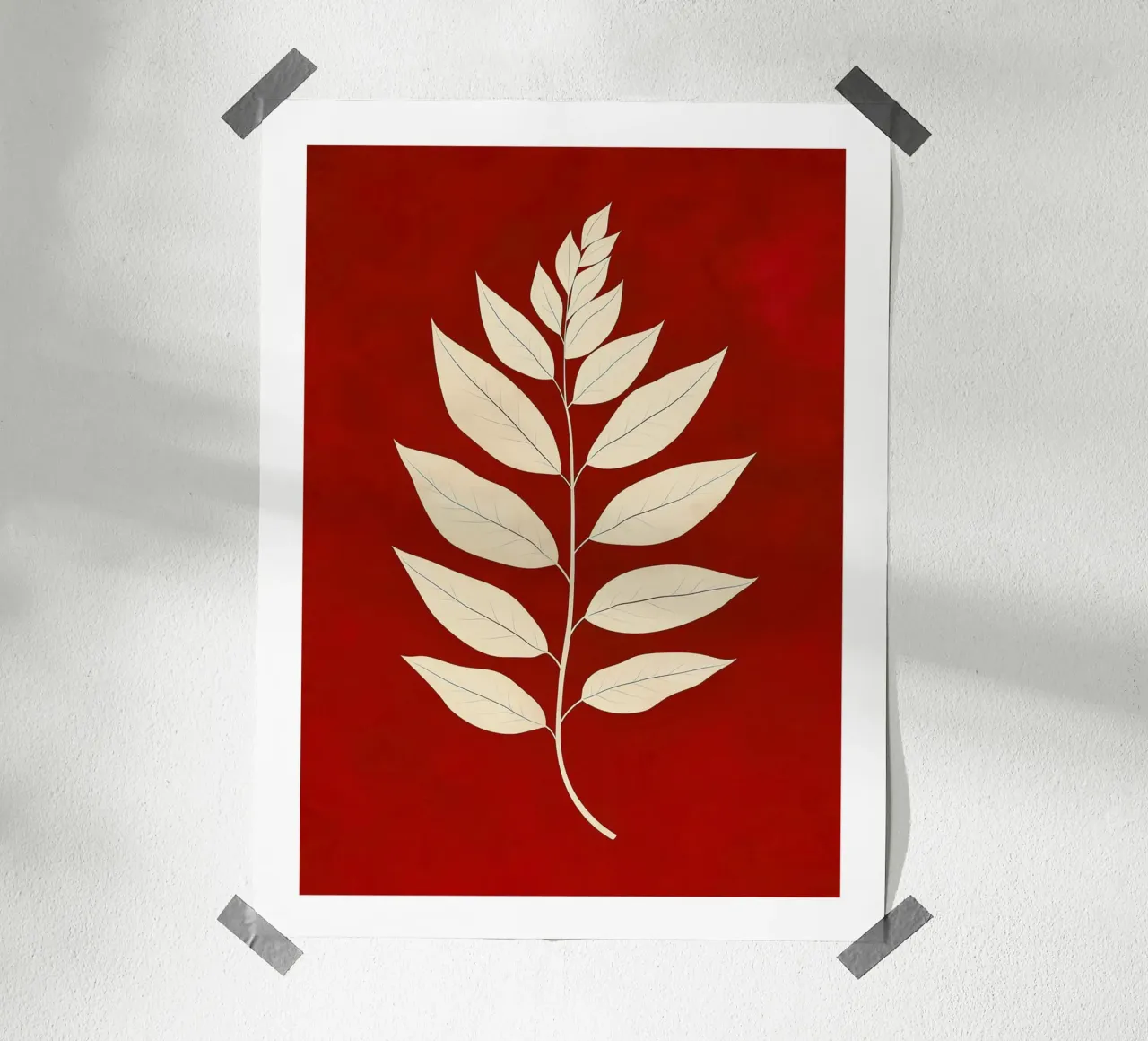 Elegant leaves on a red background poster by DWA