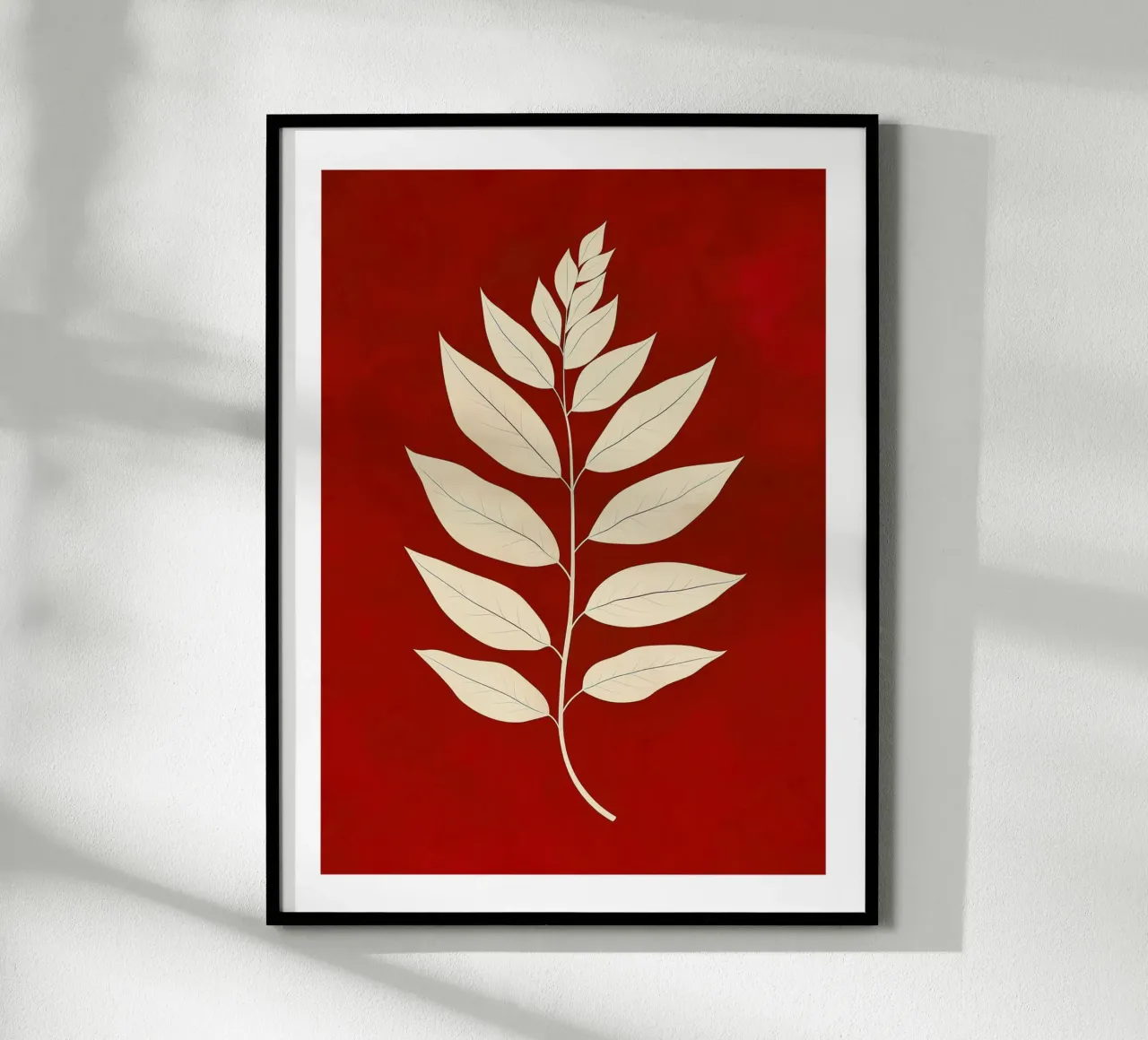 Elegant leaves on a red background poster by DWA