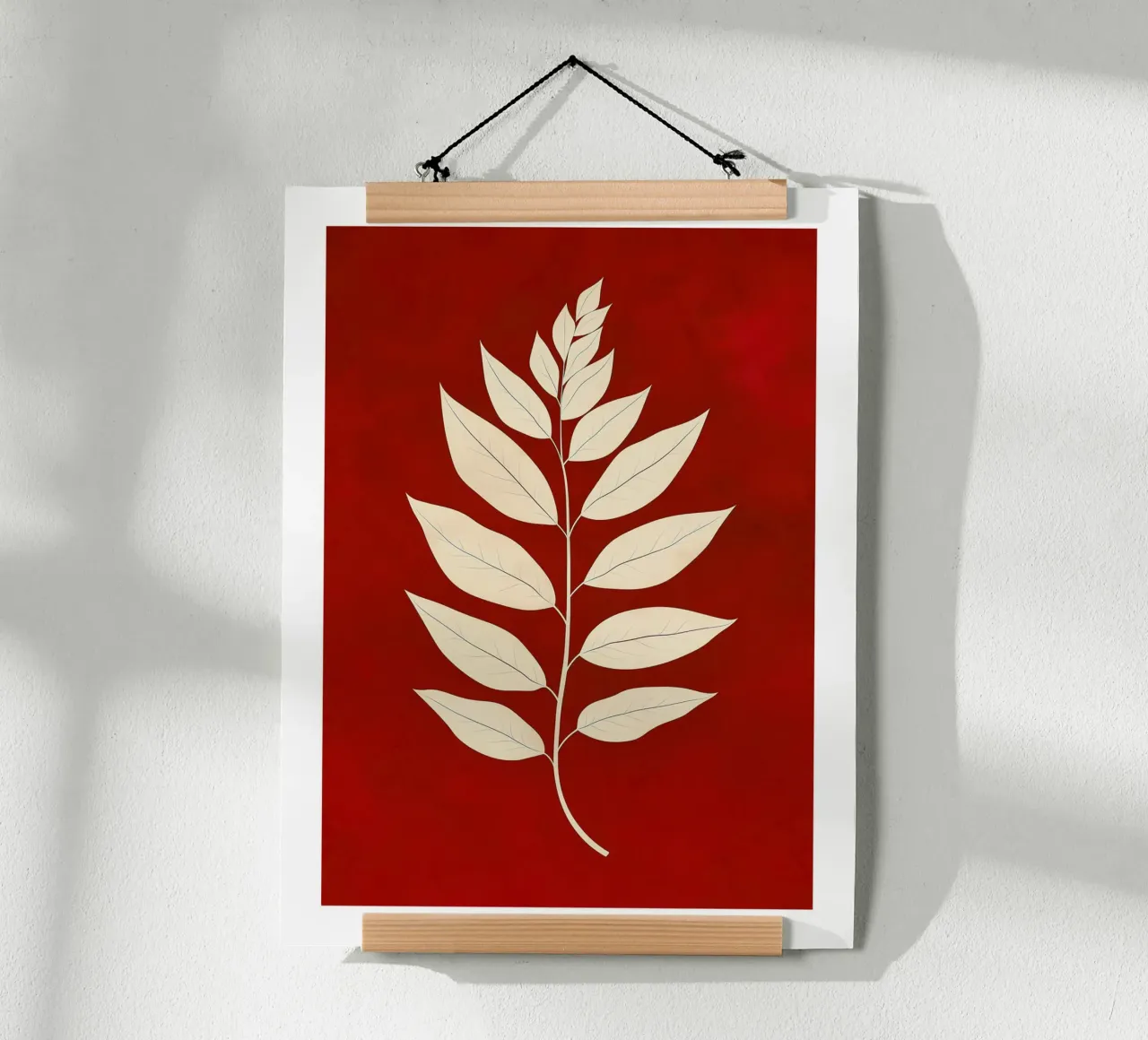 Elegant leaves on a red background poster by DWA