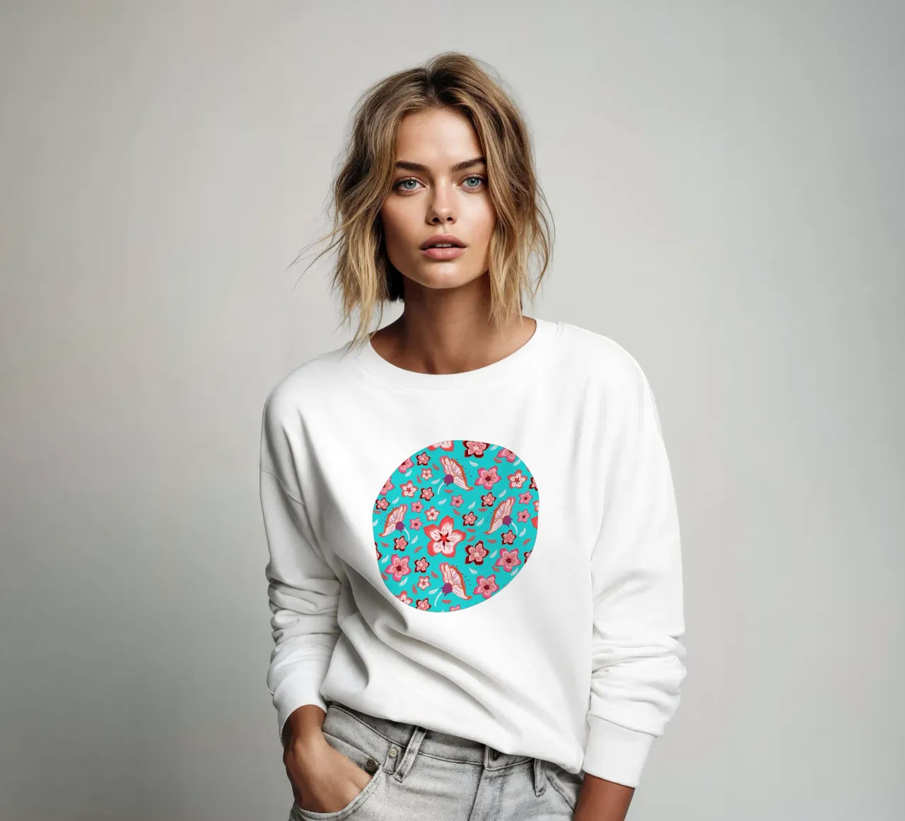 Floral pattern on turquoise in the colours of summer. Hot vibes. sweatshirt by CalliLetters