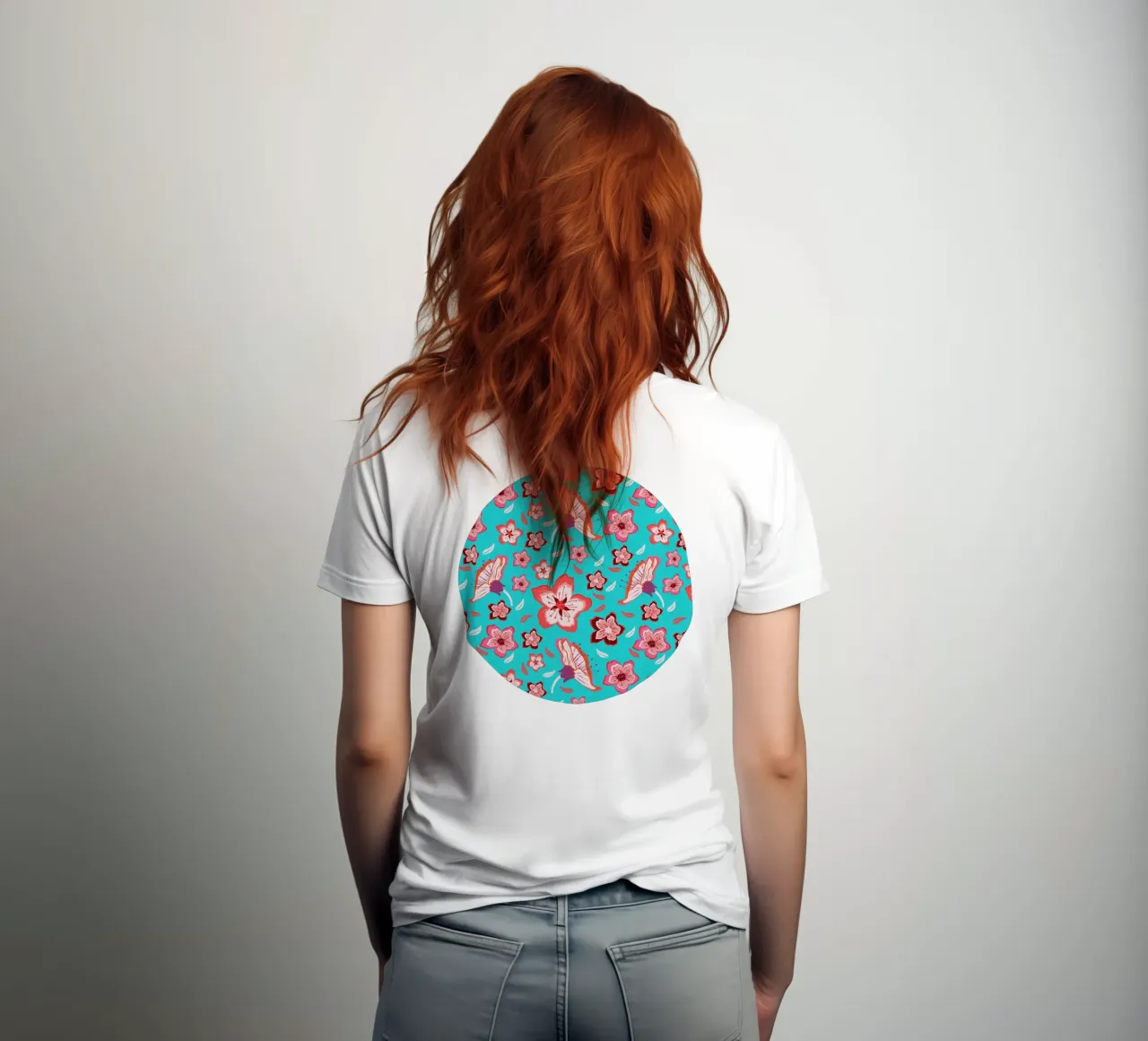 Floral pattern on turquoise in the colours of summer. Hot vibes. t-shirt by CalliLetters
