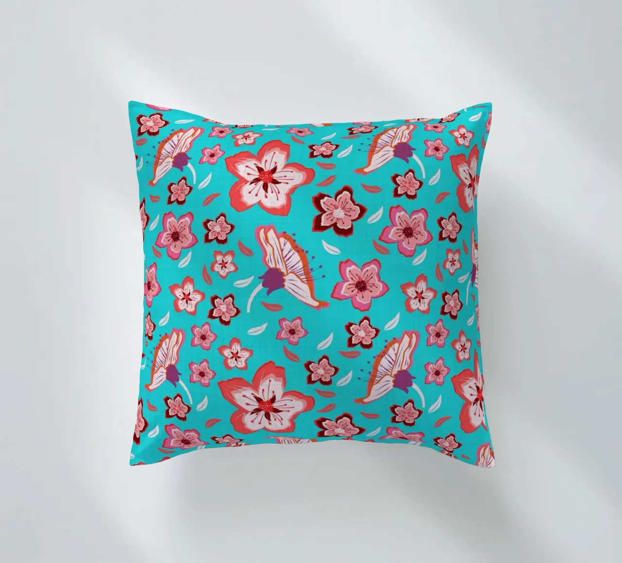 Floral pattern on turquoise in the colours of summer. Hot vibes. decorative cushion by CalliLetters