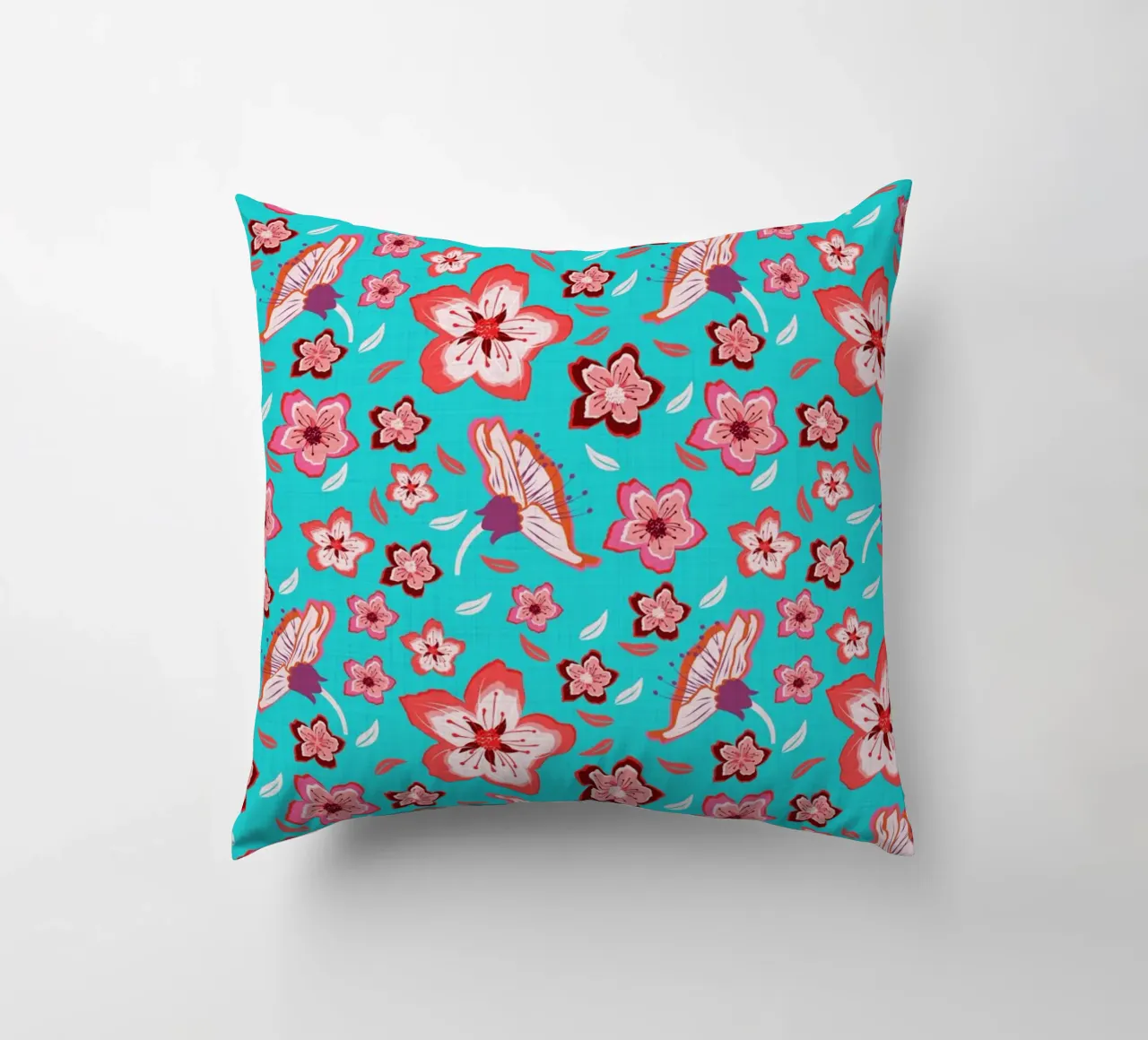 Floral pattern on turquoise in the colours of summer. Hot vibes. decorative cushion by CalliLetters