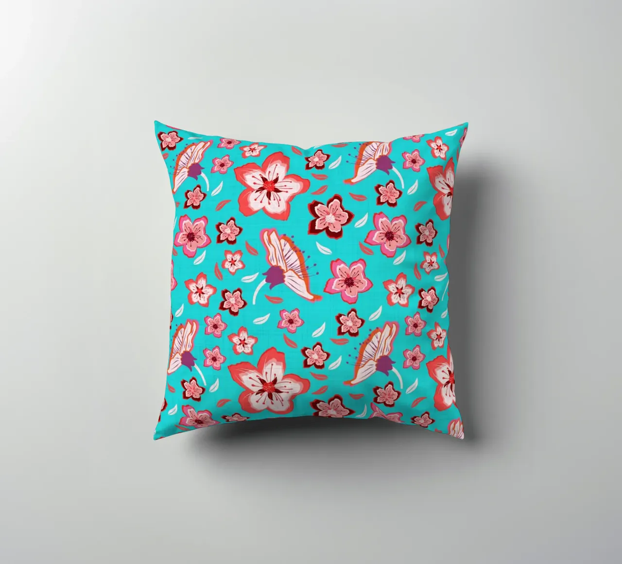 Floral pattern on turquoise in the colours of summer. Hot vibes. decorative cushion by CalliLetters