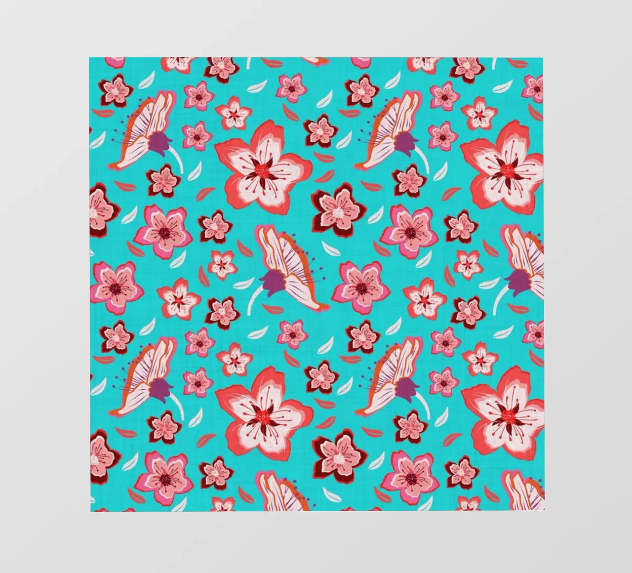 Floral pattern on turquoise in the colours of summer. Hot vibes. backlit film by CalliLetters