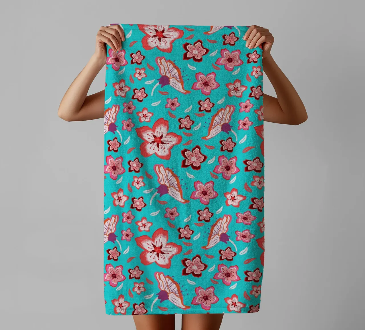 Floral pattern on turquoise in the colours of summer. Hot vibes. towel by CalliLetters