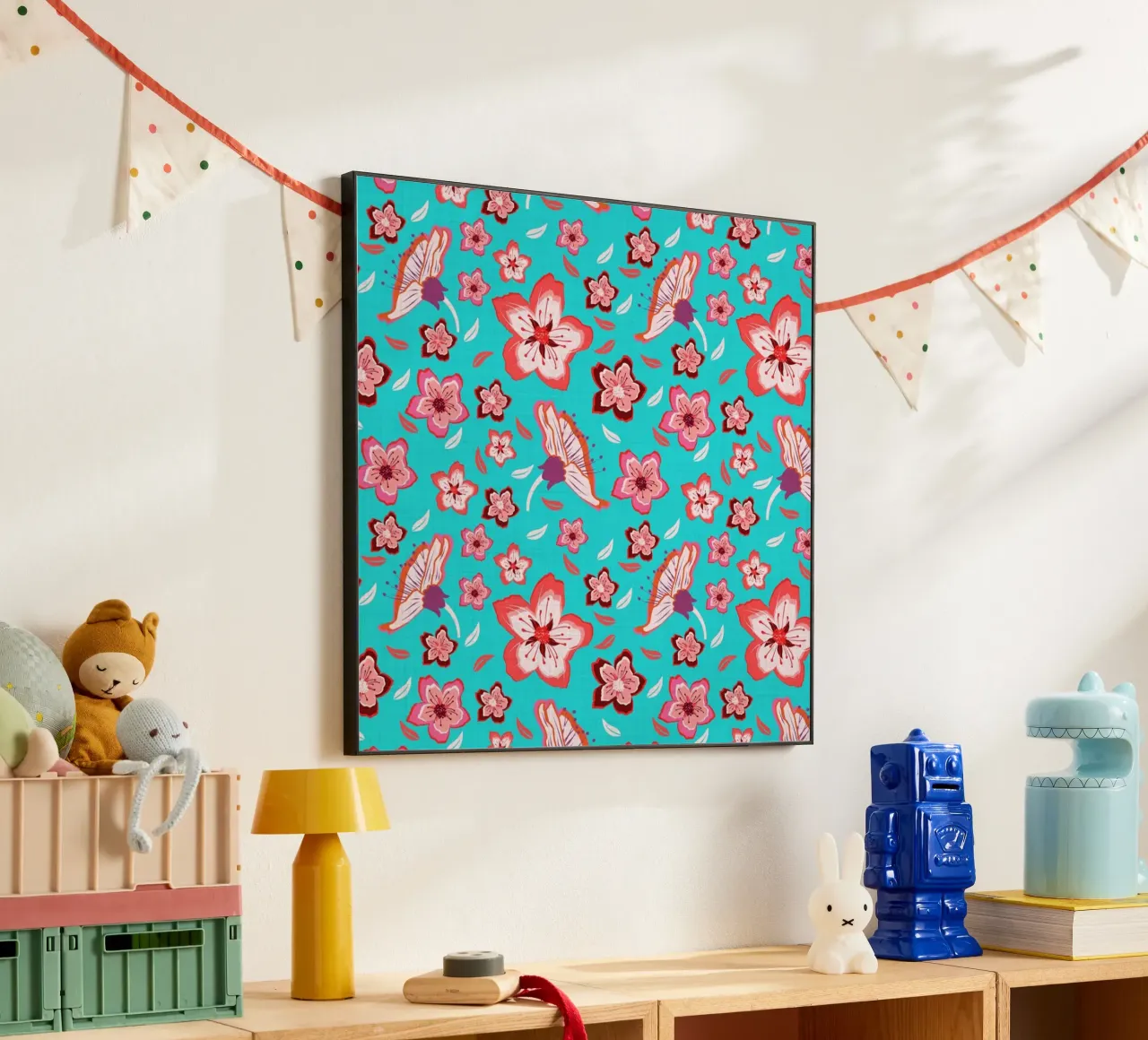 Floral pattern on turquoise in the colours of summer. Hot vibes. forex plate by CalliLetters