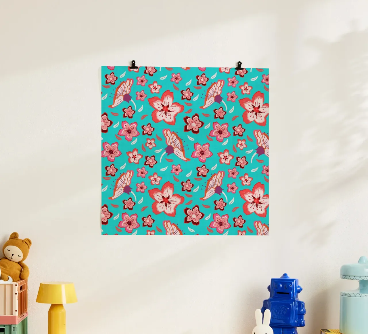 Floral pattern on turquoise in the colours of summer. Hot vibes. poster by CalliLetters