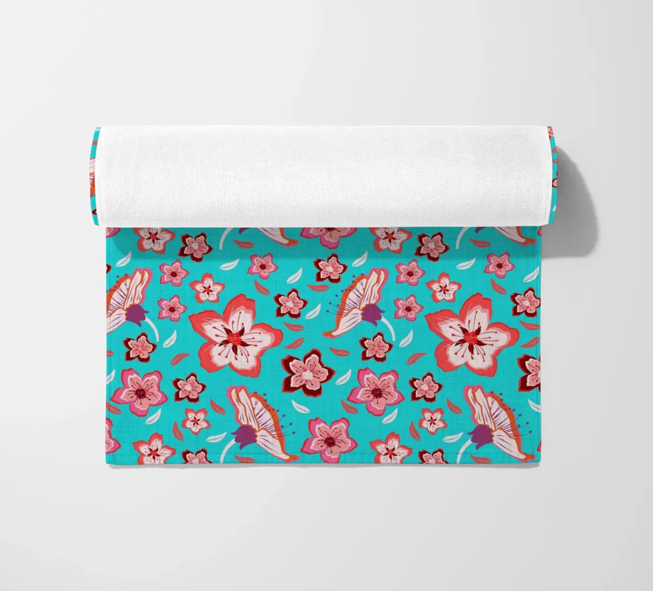 Floral pattern on turquoise in the colours of summer. Hot vibes. beach towel by CalliLetters