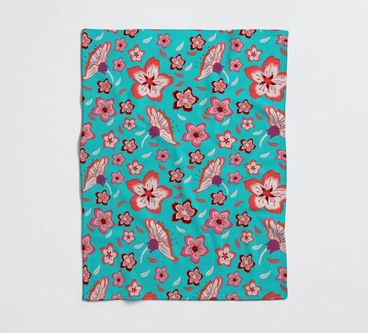 Floral pattern on turquoise in the colours of summer. Hot vibes. fleece blanket by CalliLetters