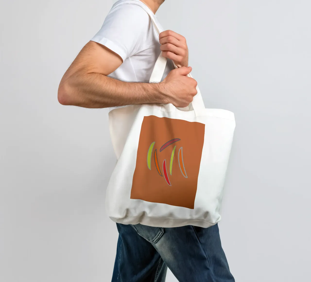 Motivo geometrico astratto in arancione borsa in juta da Something for you