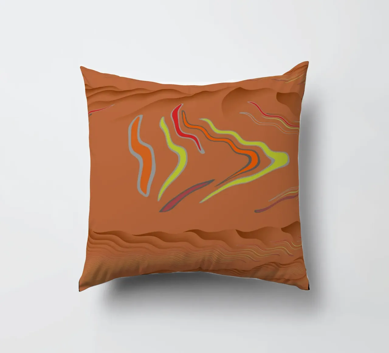 Abstract geometric wavy pattern in orange decorative cushion by Something for you