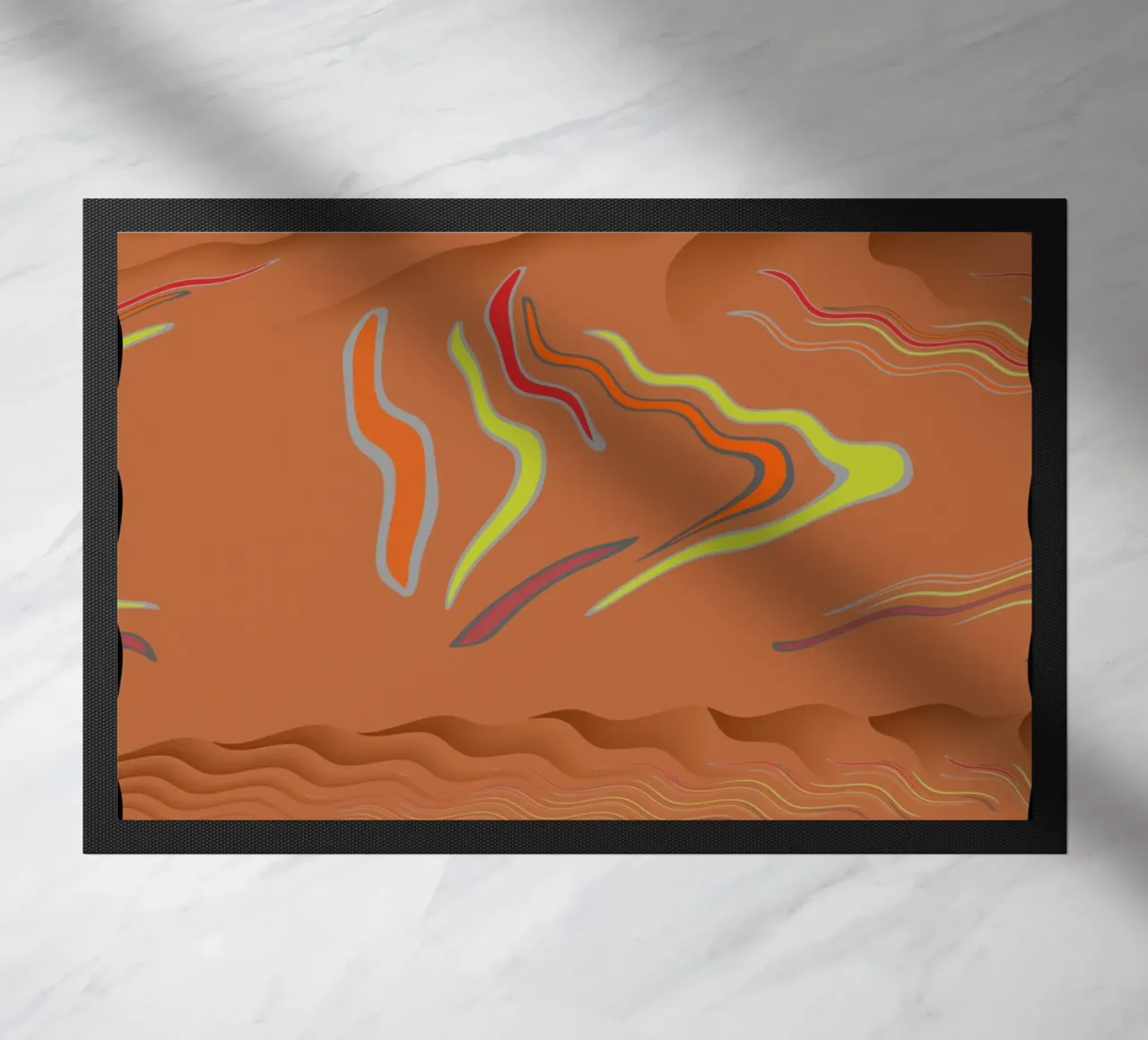 Abstract geometric wavy pattern in orange doormat by Something for you