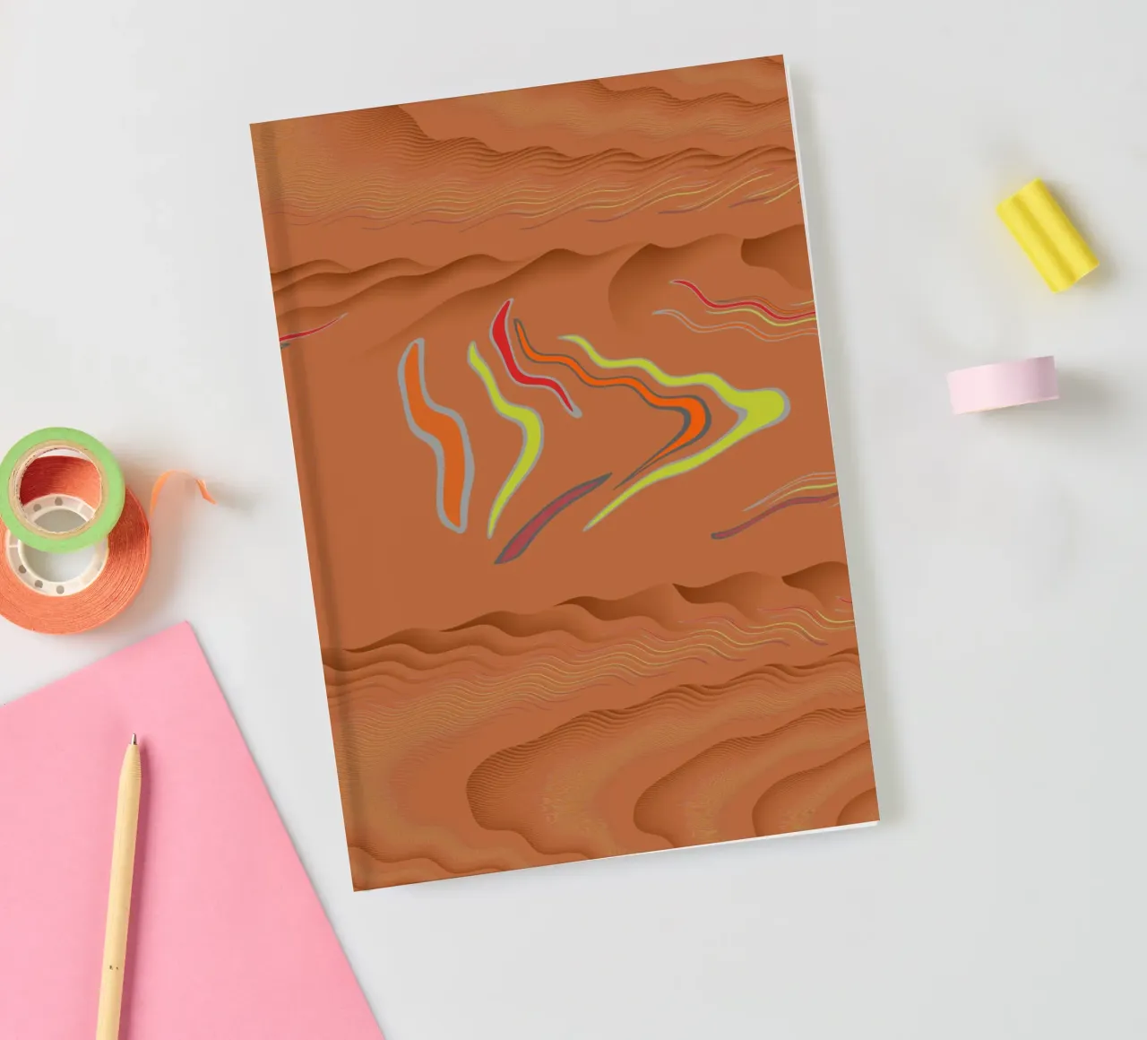 Abstract geometric wavy pattern in orange notebook by Something for you
