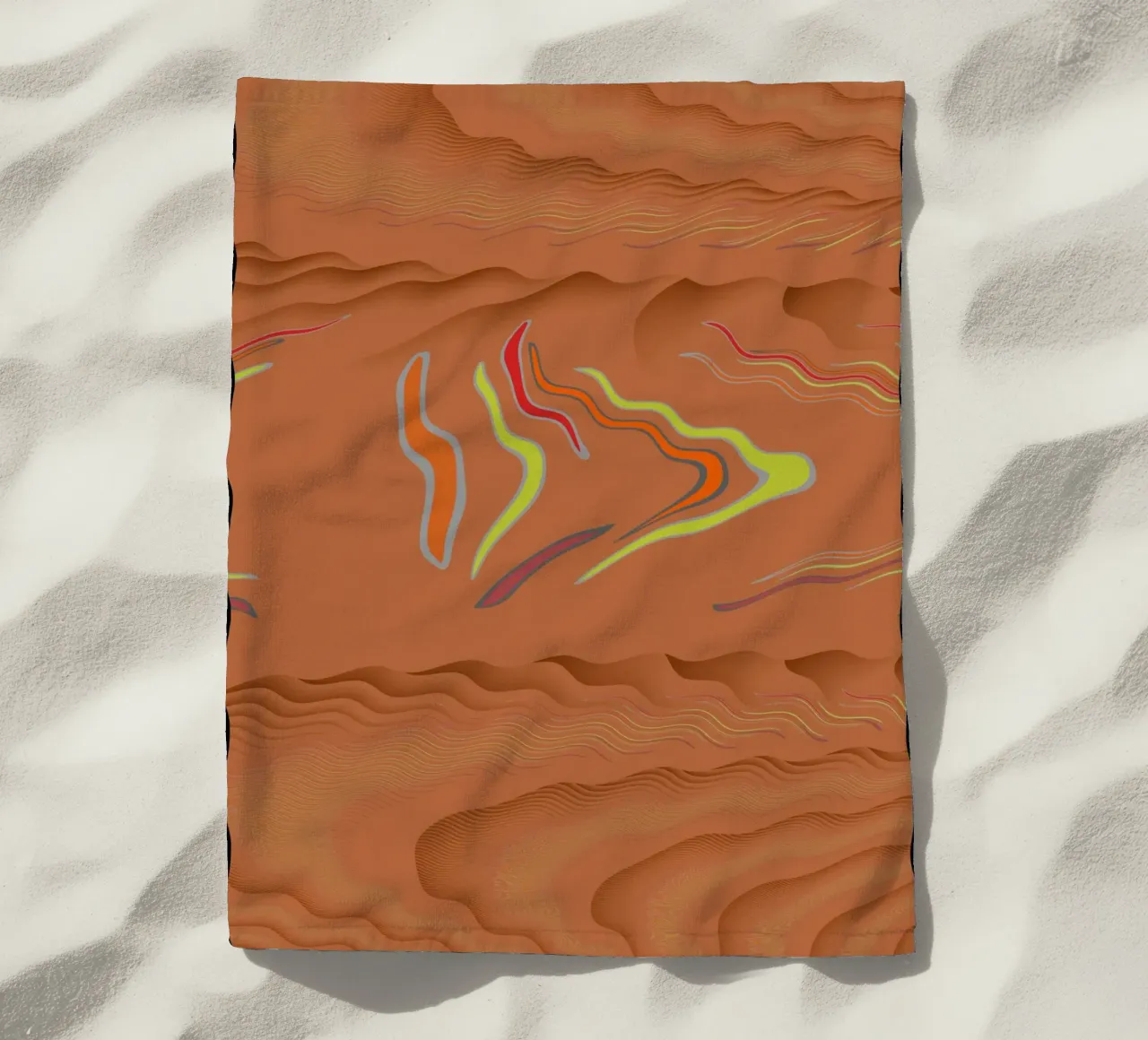Abstract geometric wavy pattern in orange beach towel by Something for you