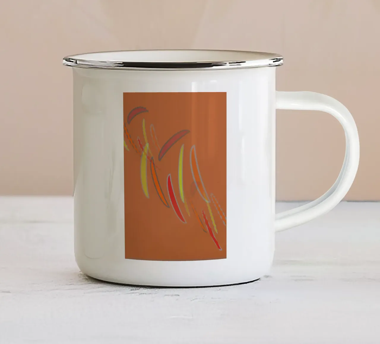 Abstract geometric wavy pattern in orange enamel mug by Something for you