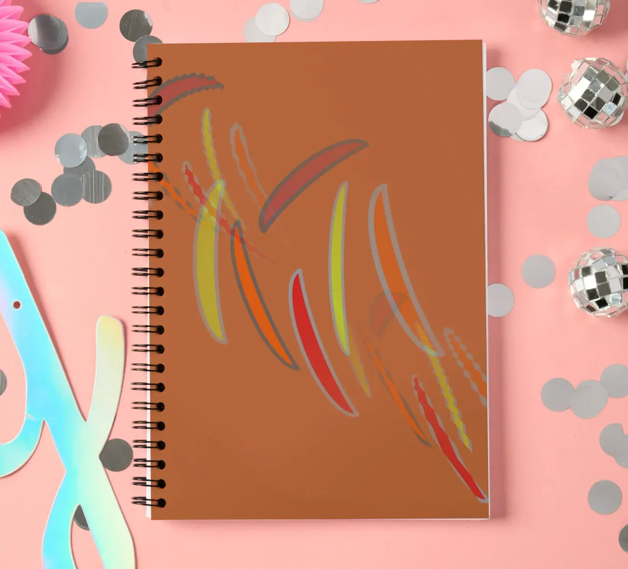 Abstract geometric wavy pattern in orange spiral notebook by Something for you