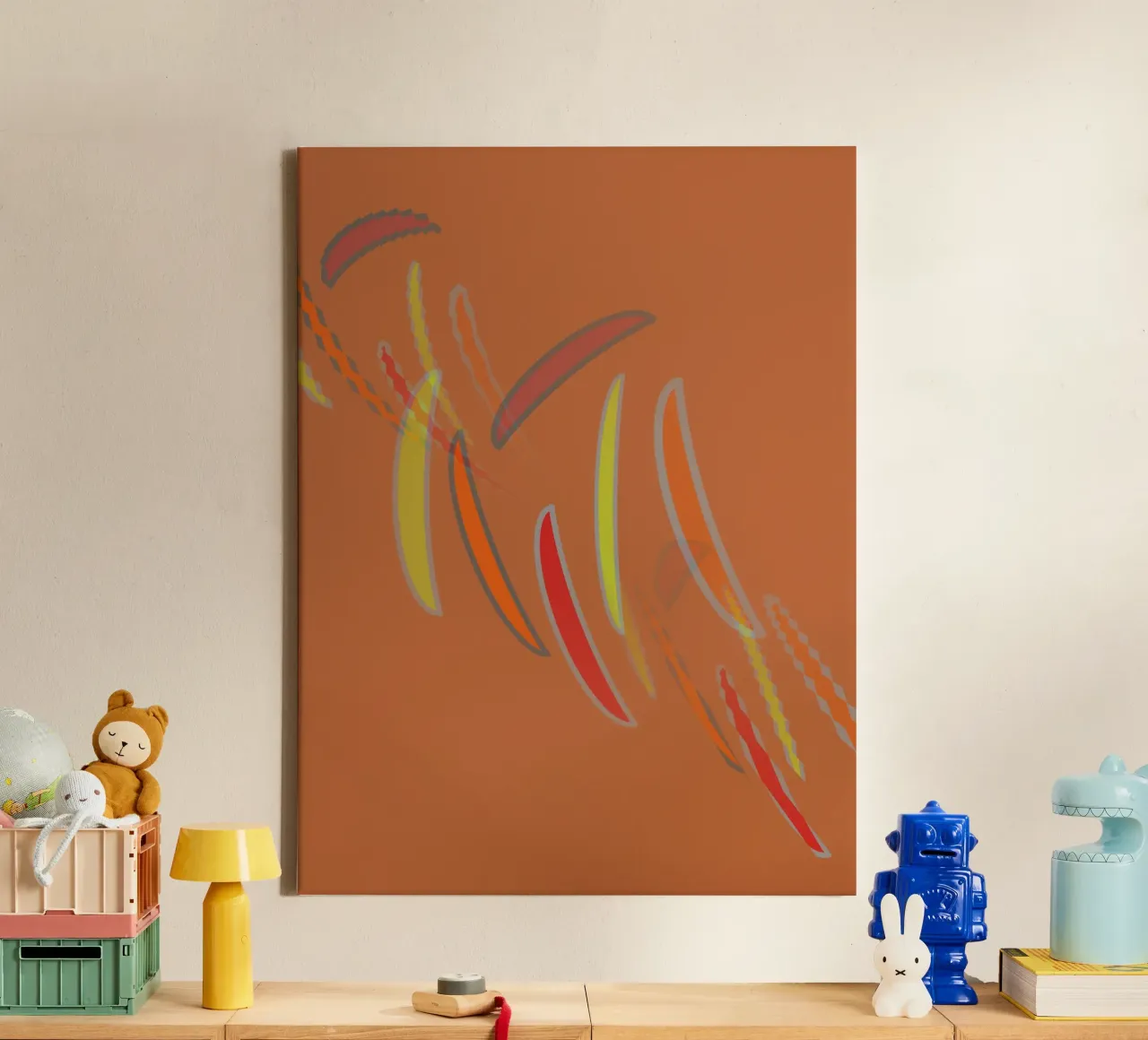 Abstract geometric wavy pattern in orange canvas by Something for you