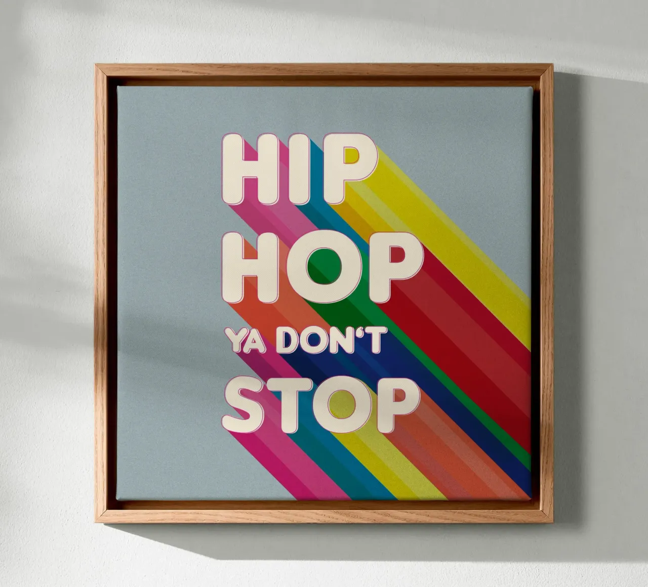 Hip Hop Ya Don’t Stop Retro Rainbow Typography Art tela con Cornice a cassetta da showmemars