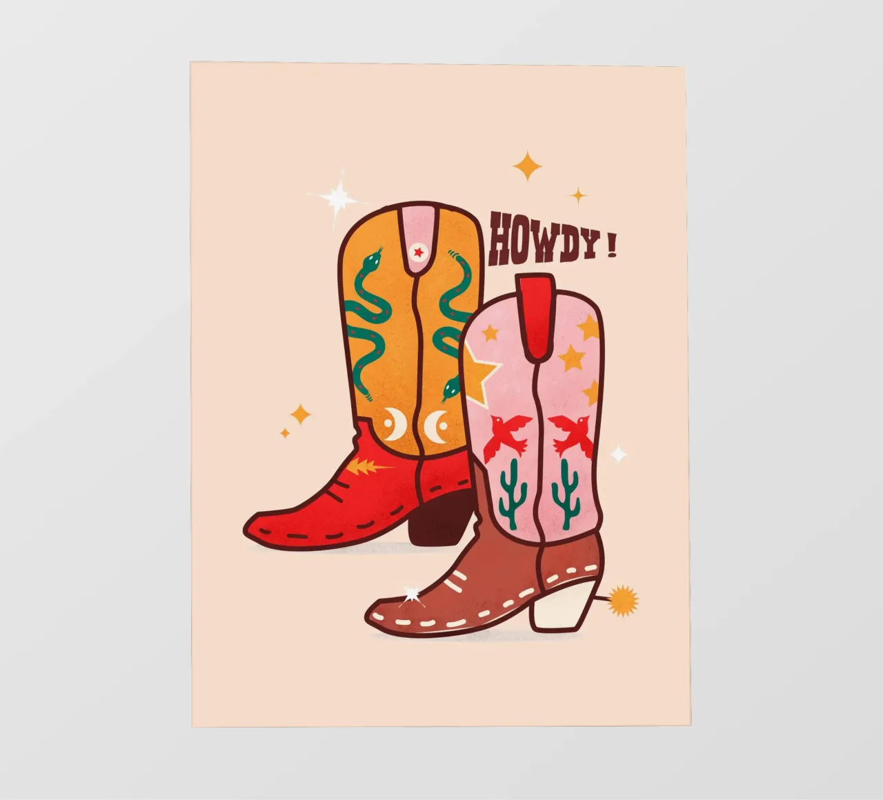 Howdy Western Cowboy Boots Playful Folk Art Print telo in pvc da showmemars
