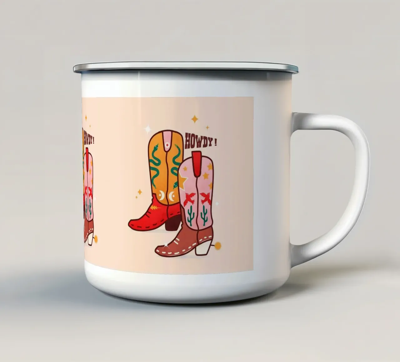 Howdy Western Cowboy Boots Playful Folk Art Print tazza in smalto da showmemars