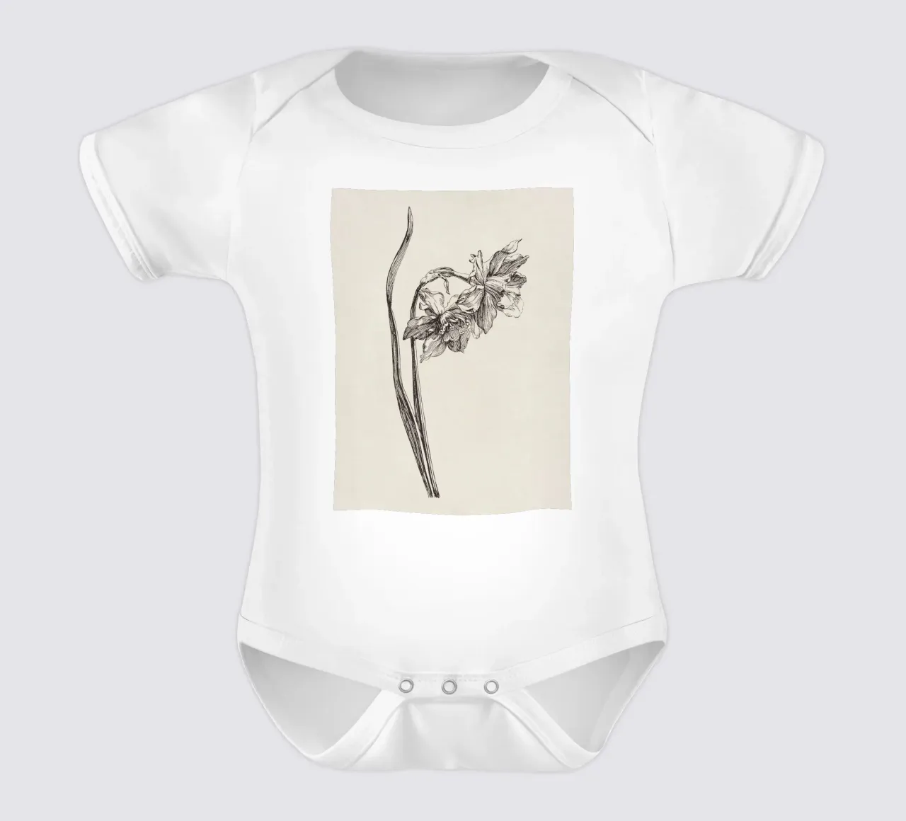 Daffodil Flower Sketch no. 2 body neonato maniche corte da apoloprints