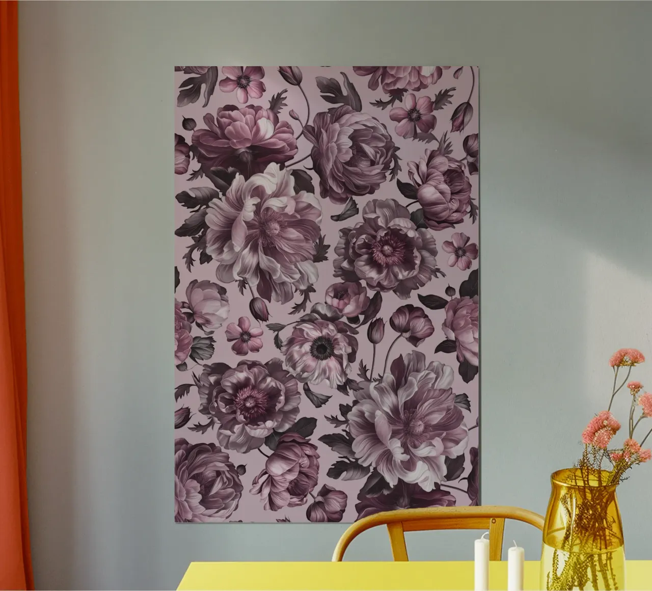 Dark Academia Opulento dramma floreale barocco poster con telaio in alluminio da Andrea Haase Floral Passion
