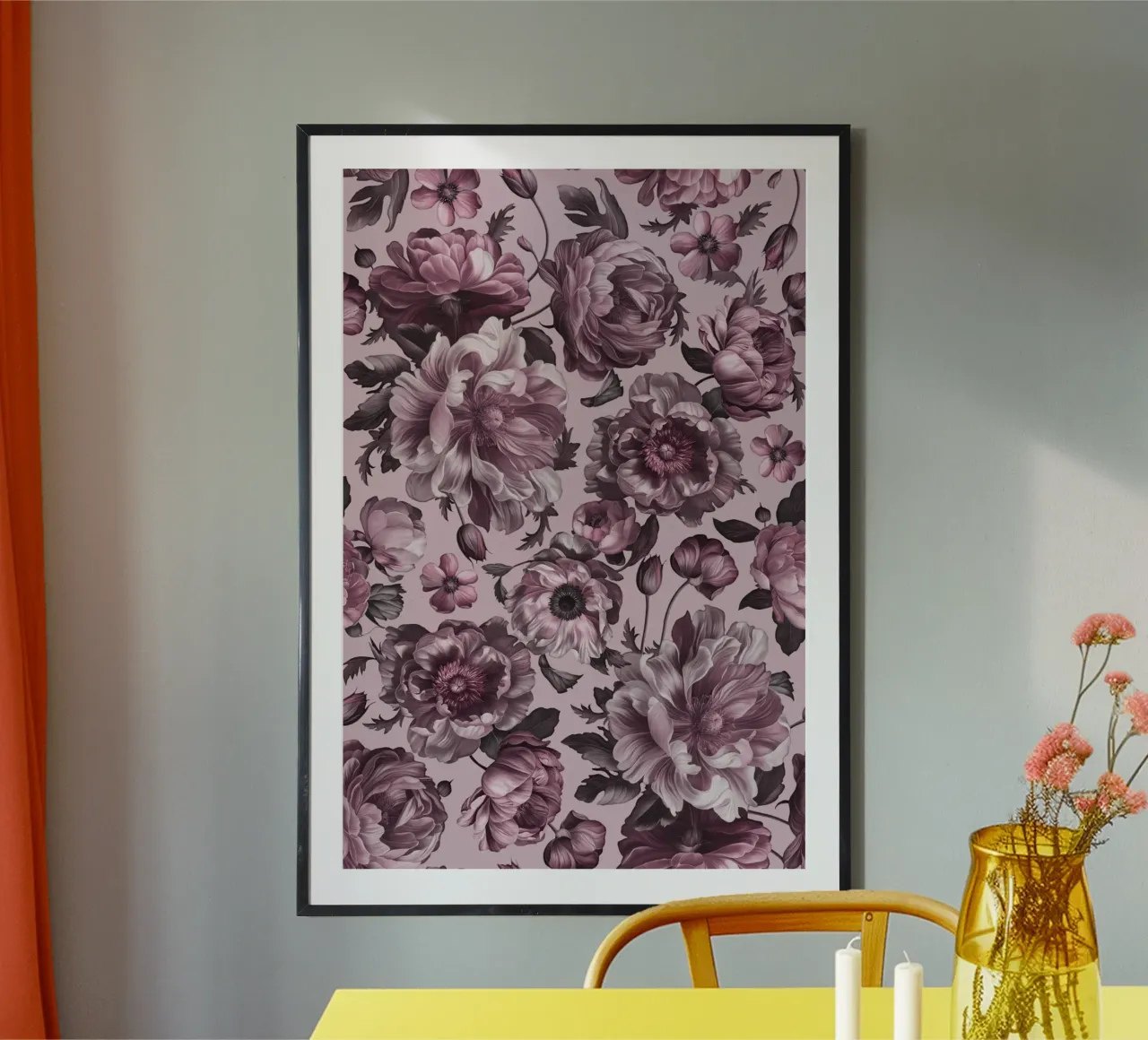 Dark Academia Opulento dramma floreale barocco poster con telaio in alluminio da Andrea Haase Floral Passion