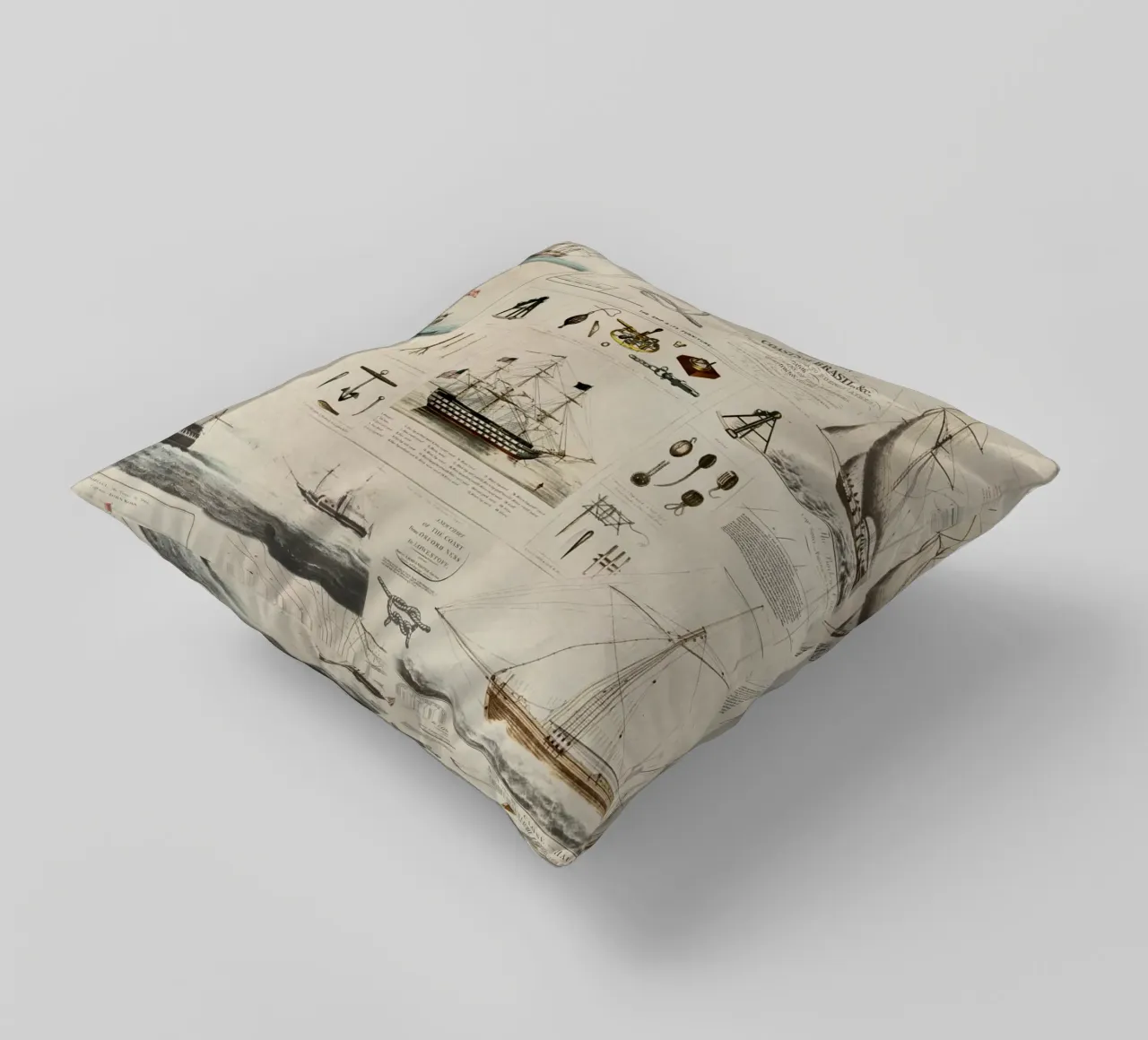 Collage vintage a tema nautico Discovery cuscino da Andrea Haase Vintage World