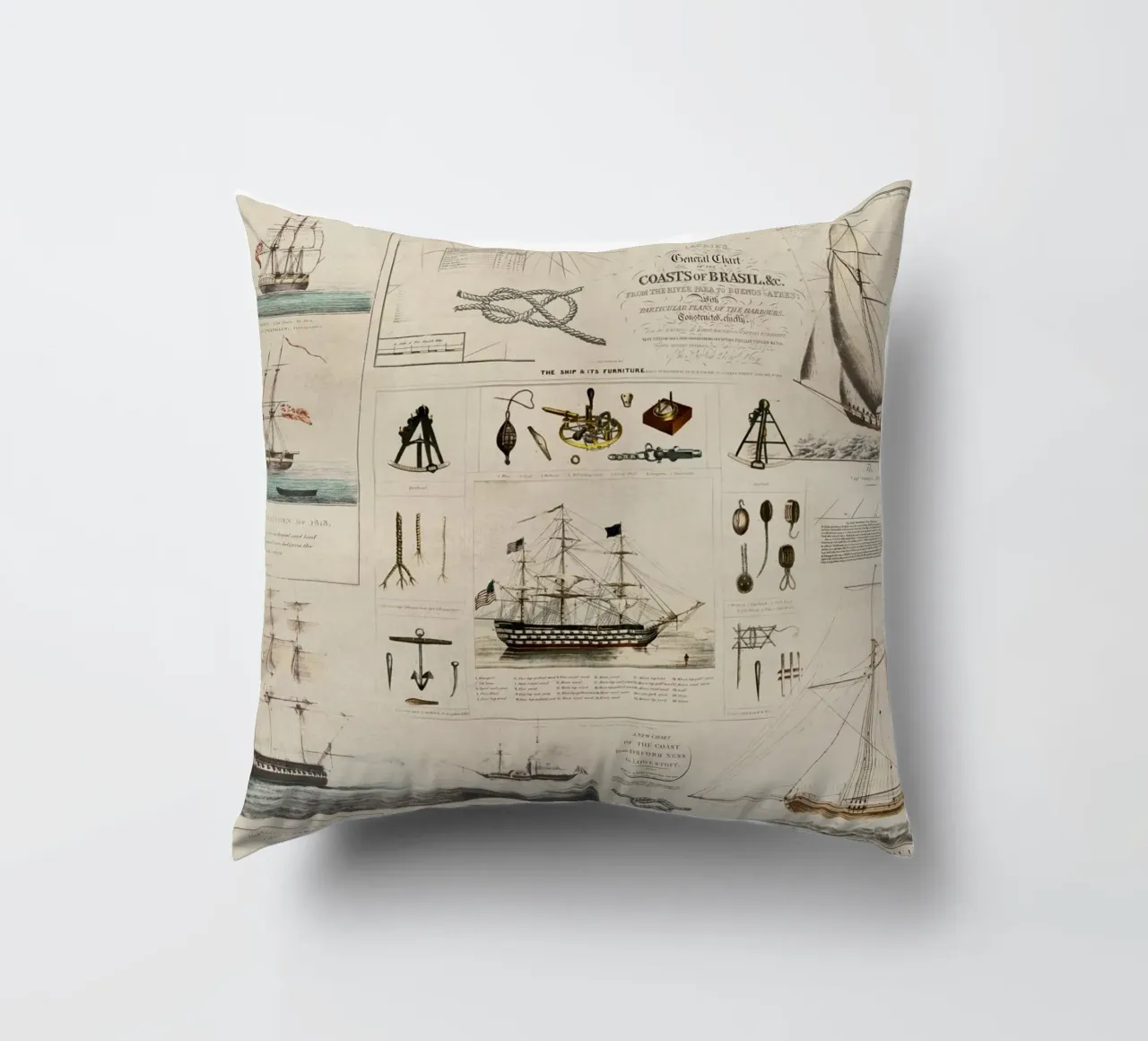 Collage vintage a tema nautico Discovery cuscino da Andrea Haase Vintage World