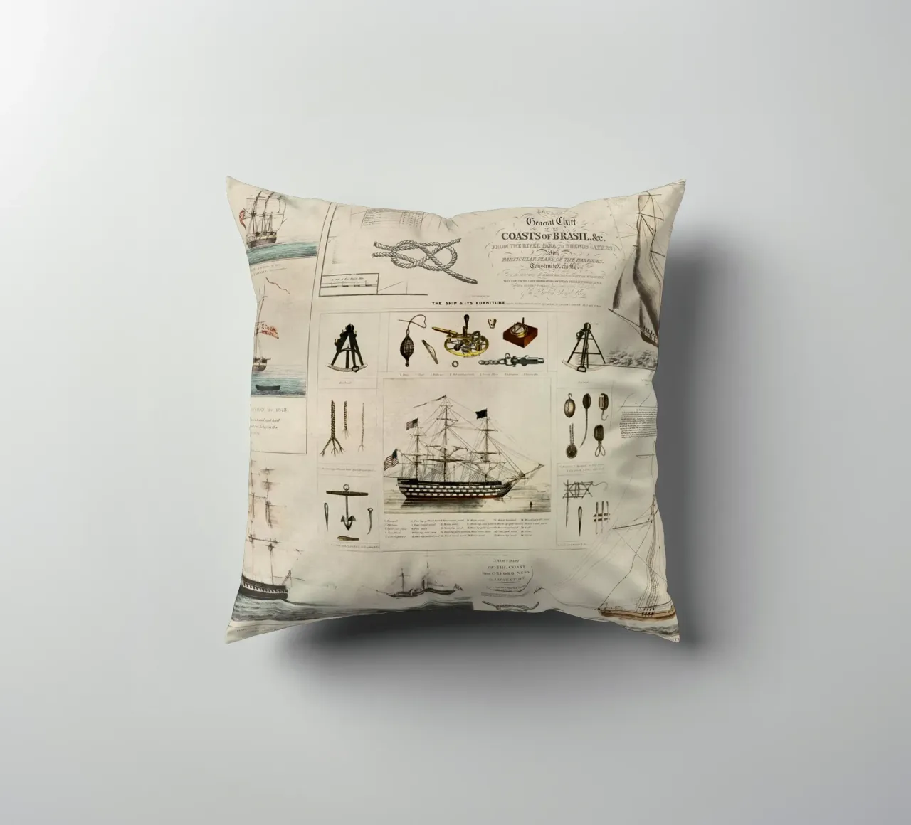 Collage vintage a tema nautico Discovery cuscino da Andrea Haase Vintage World
