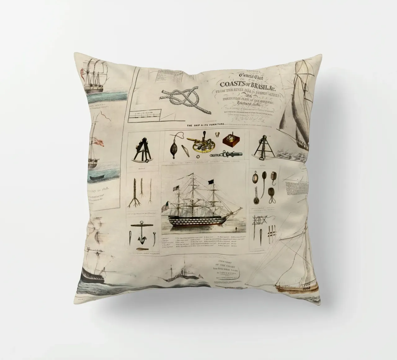 Collage vintage a tema nautico Discovery cuscino da Andrea Haase Vintage World