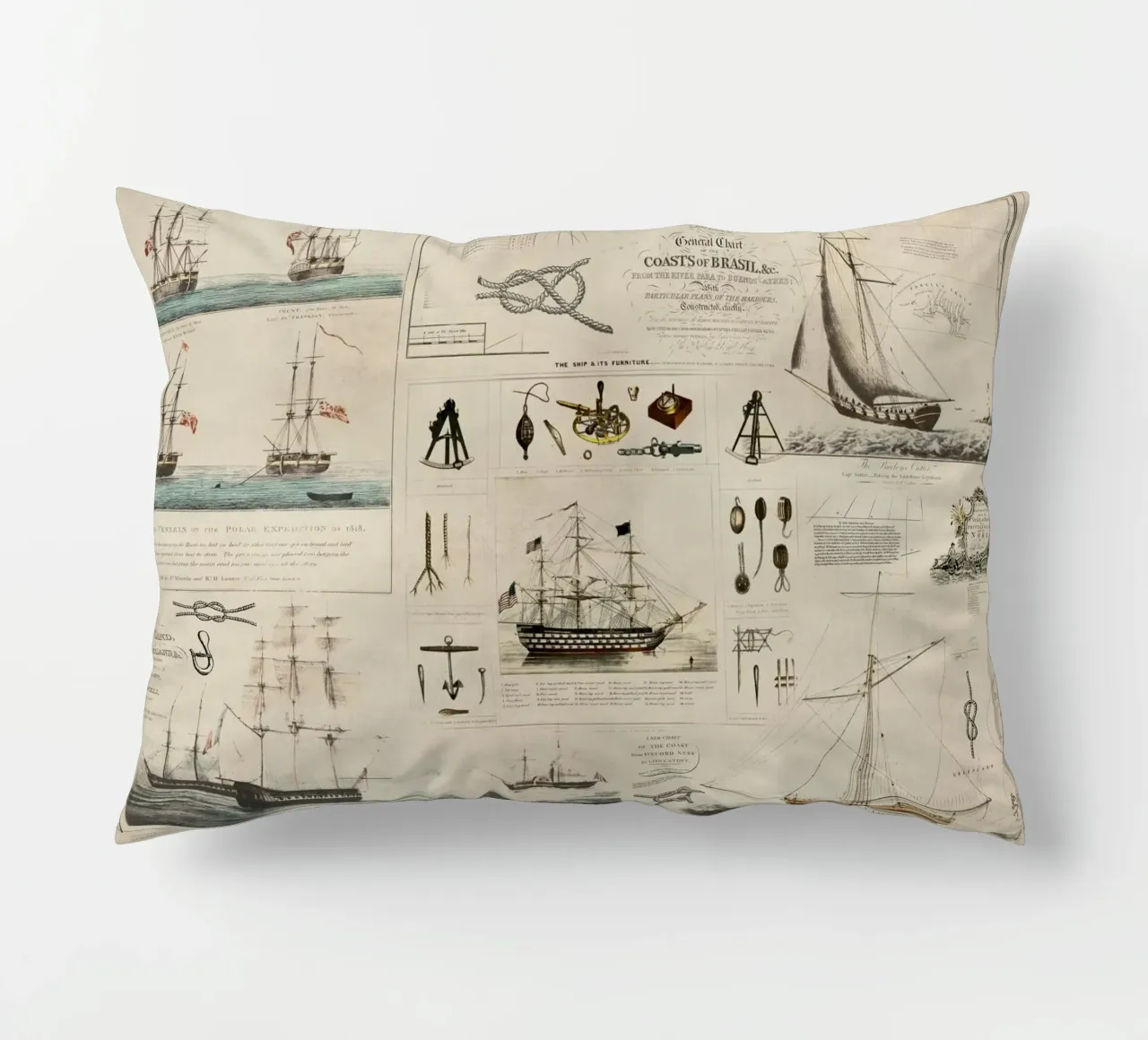 Collage vintage a tema nautico Discovery cuscino da Andrea Haase Vintage World