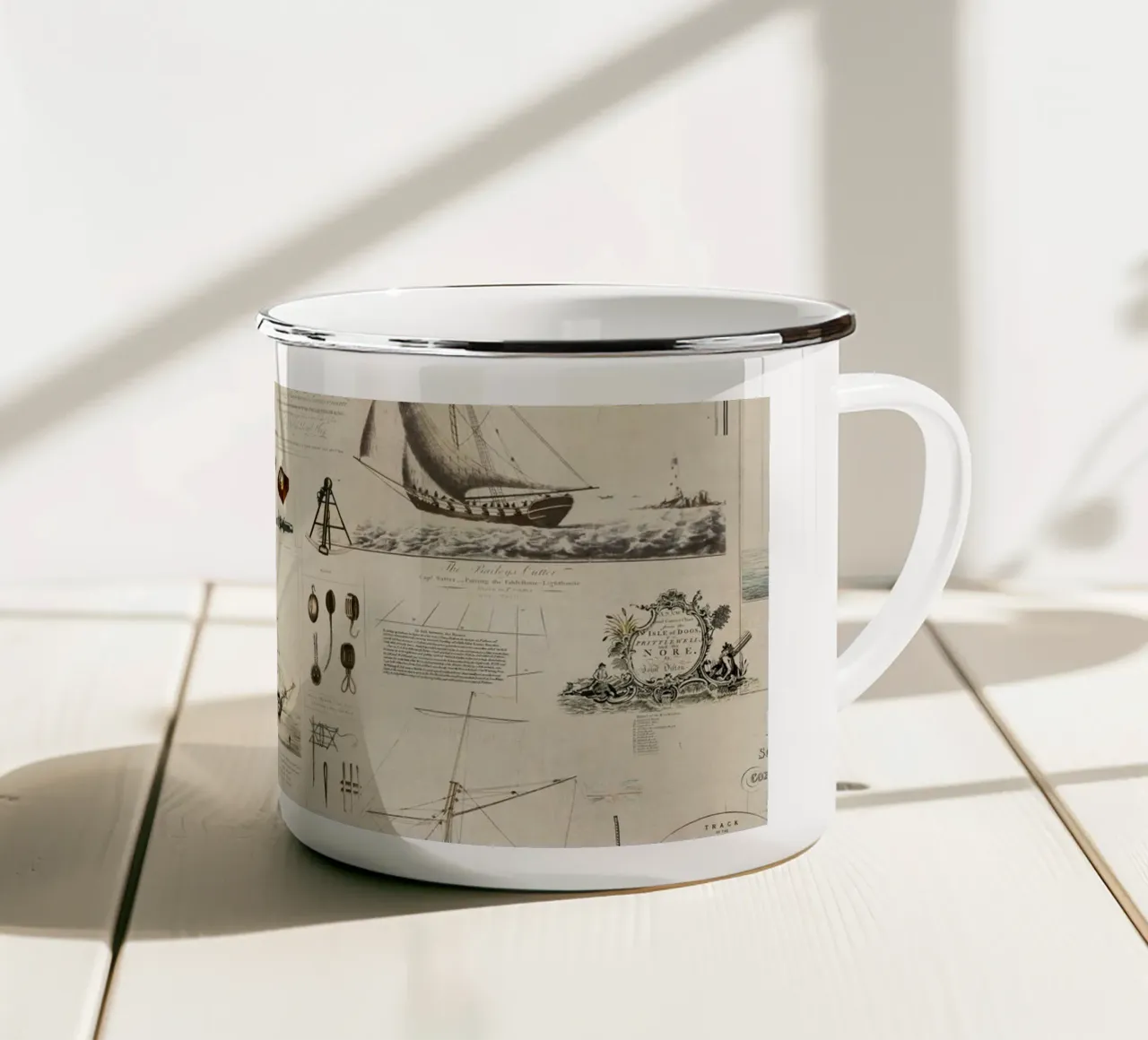 Collage vintage a tema nautico Discovery tazza in smalto da Andrea Haase Vintage World