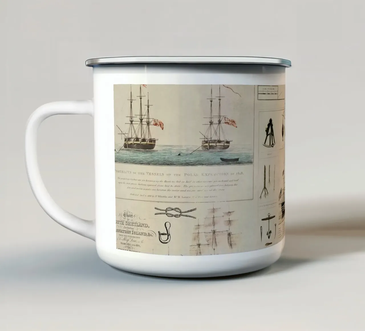 Collage vintage a tema nautico Discovery tazza in smalto da Andrea Haase Vintage World