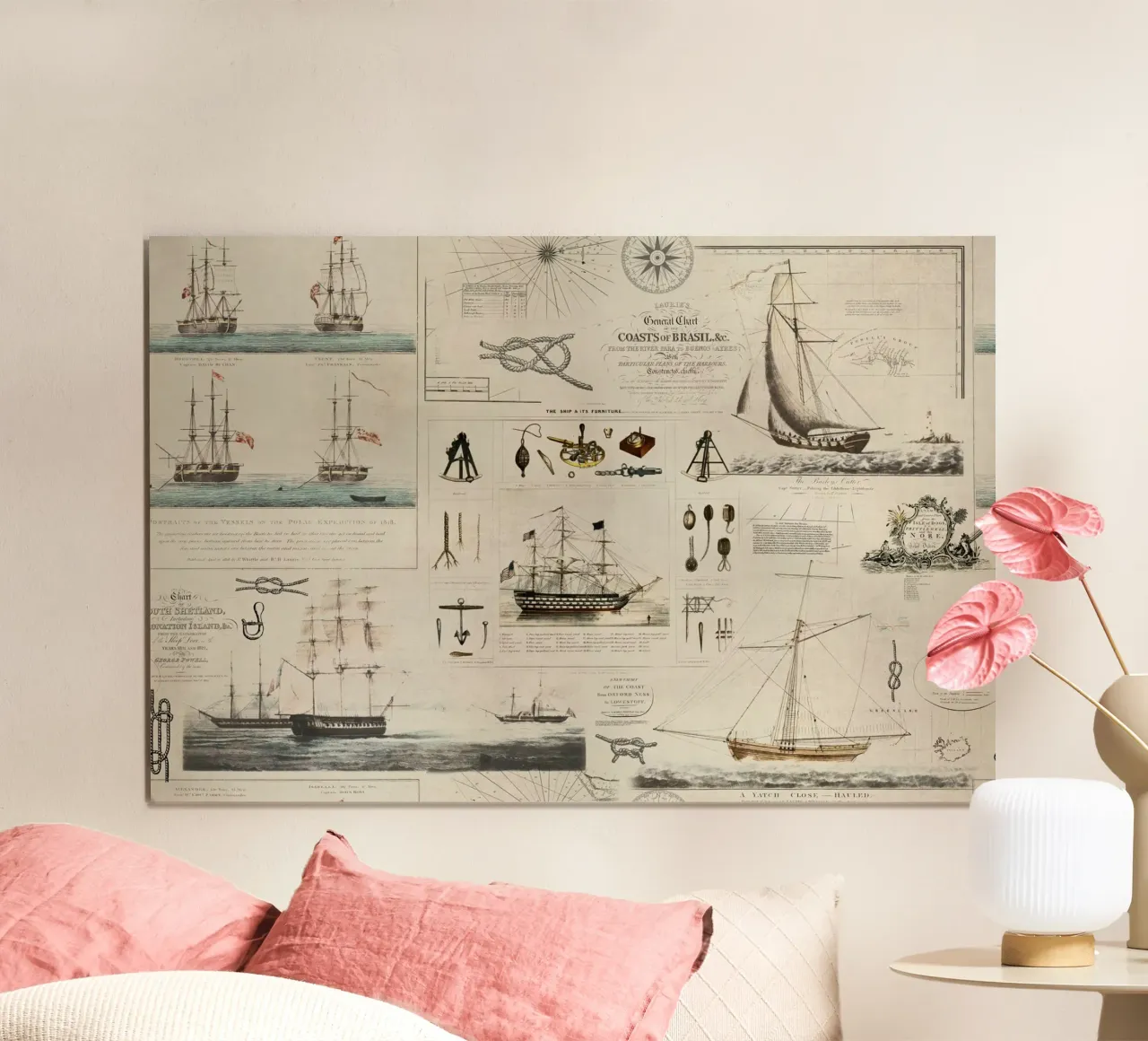 Collage vintage a tema nautico Discovery poster con telaio in alluminio da Andrea Haase Vintage World
