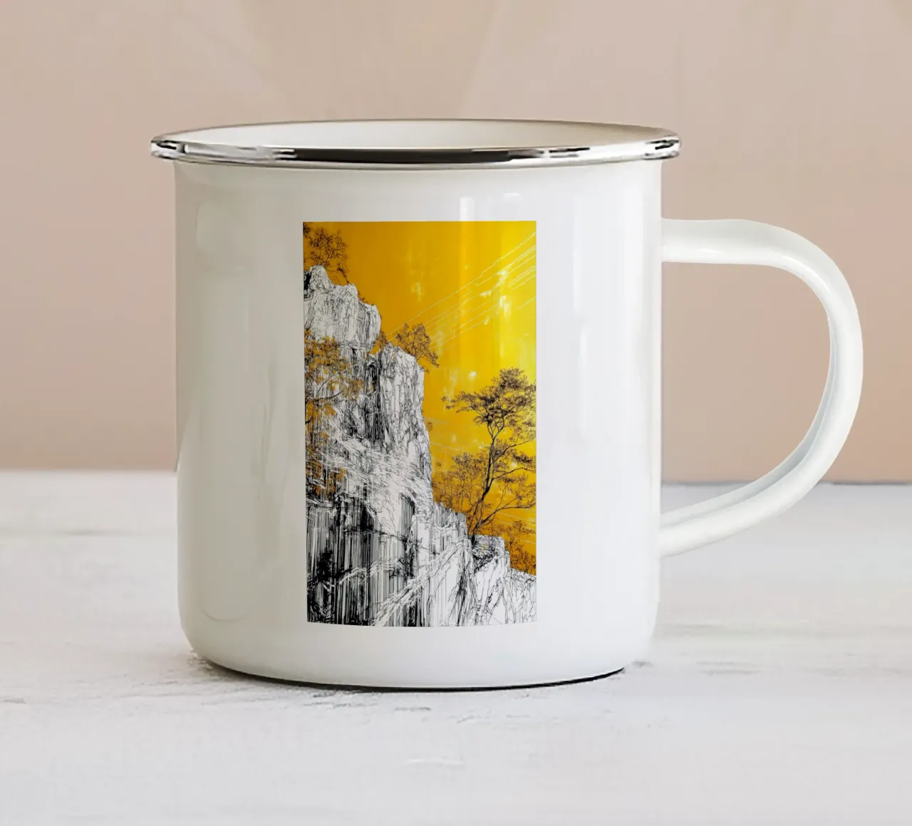 Posto bianco cielo giallo tazza in smalto da Justyna Jaszke JBJart