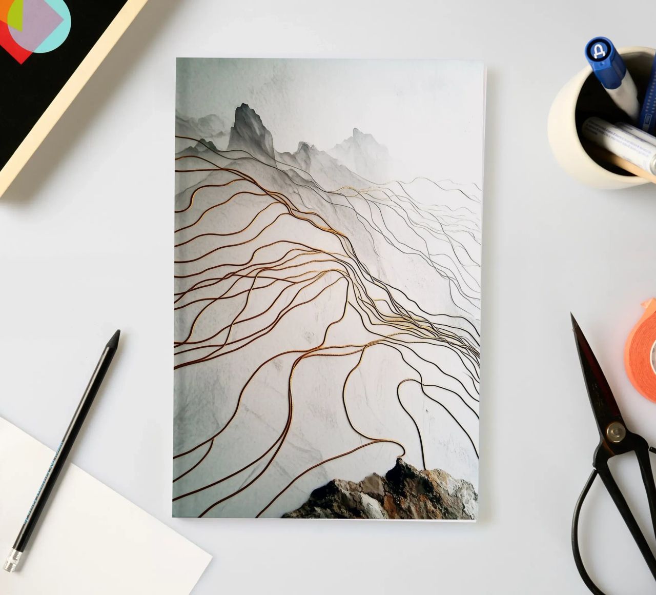 Golden lines white landscape notebook by Justyna Jaszke JBJart
