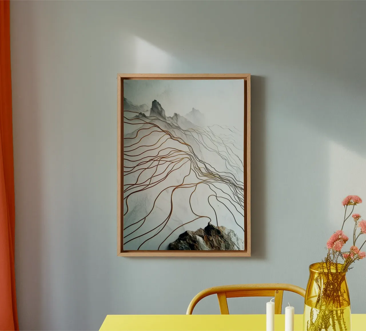Linee dorate paesaggio bianco tela con Cornice a cassetta da Justyna Jaszke JBJart