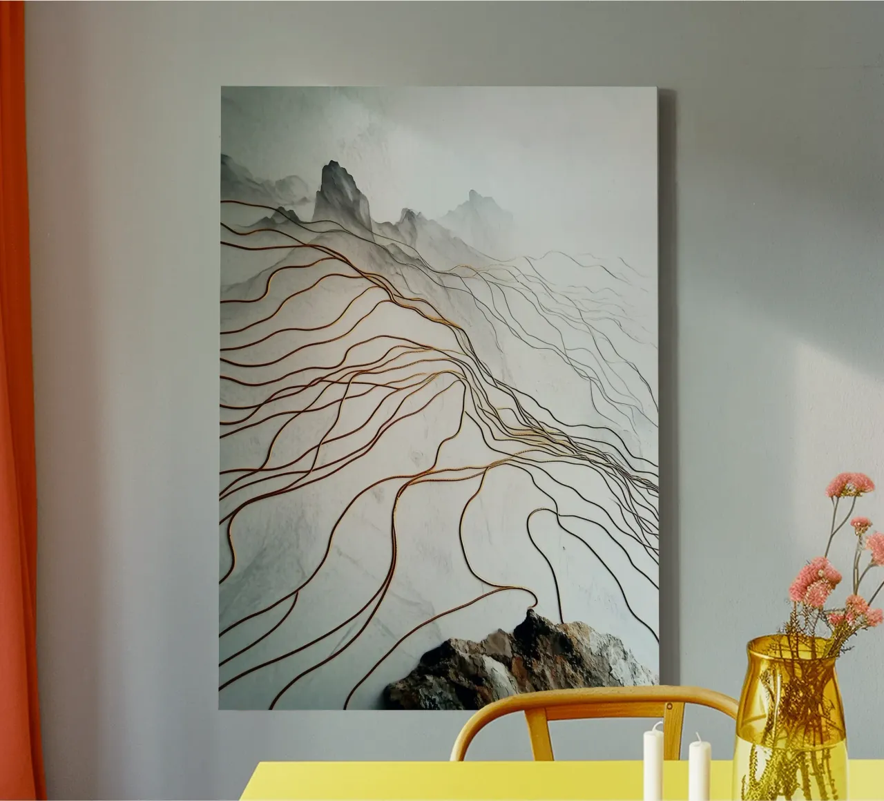 Linee dorate paesaggio bianco tela con Cornice a cassetta da Justyna Jaszke JBJart