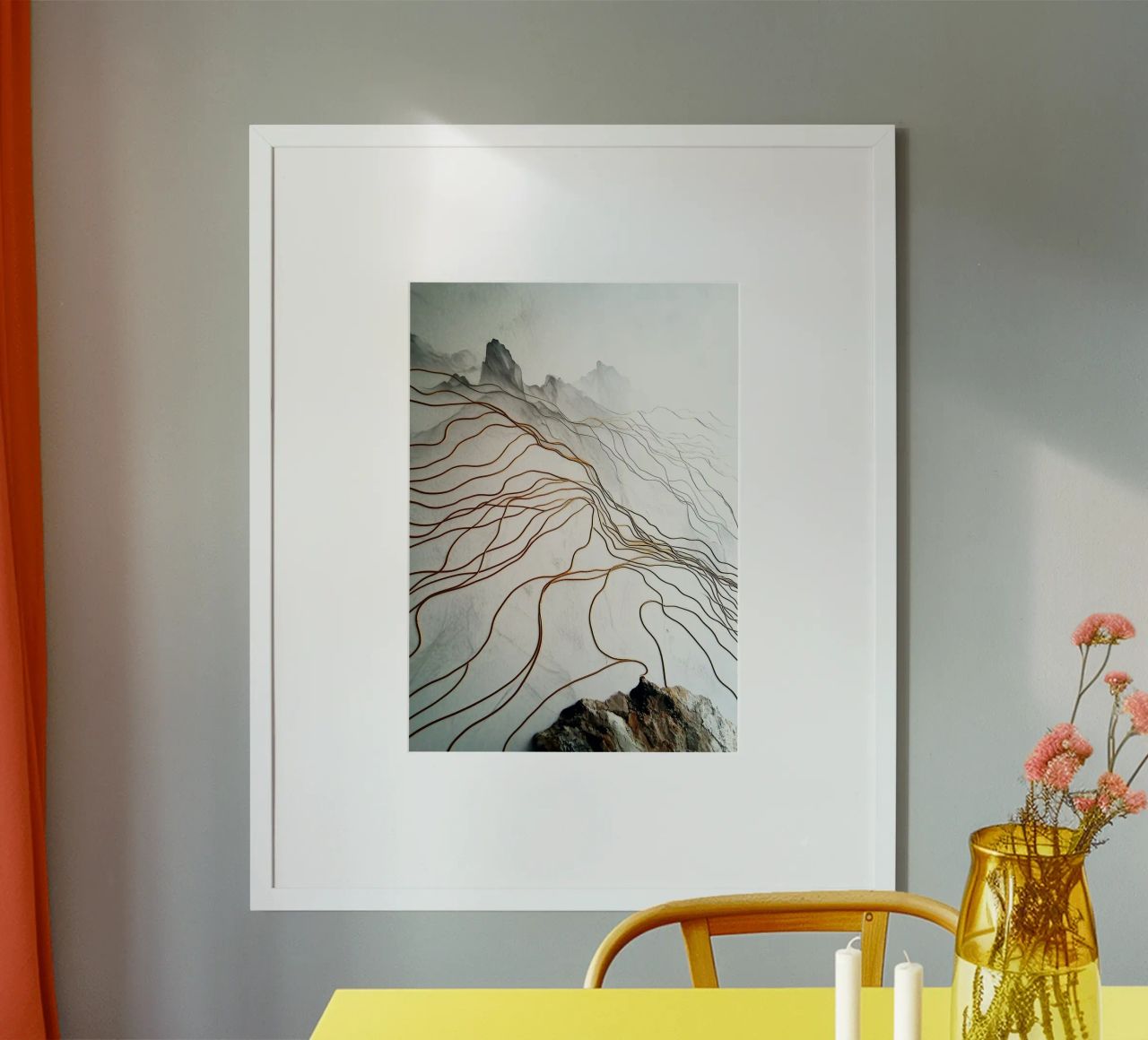 Golden lines white landscape poster by Justyna Jaszke JBJart