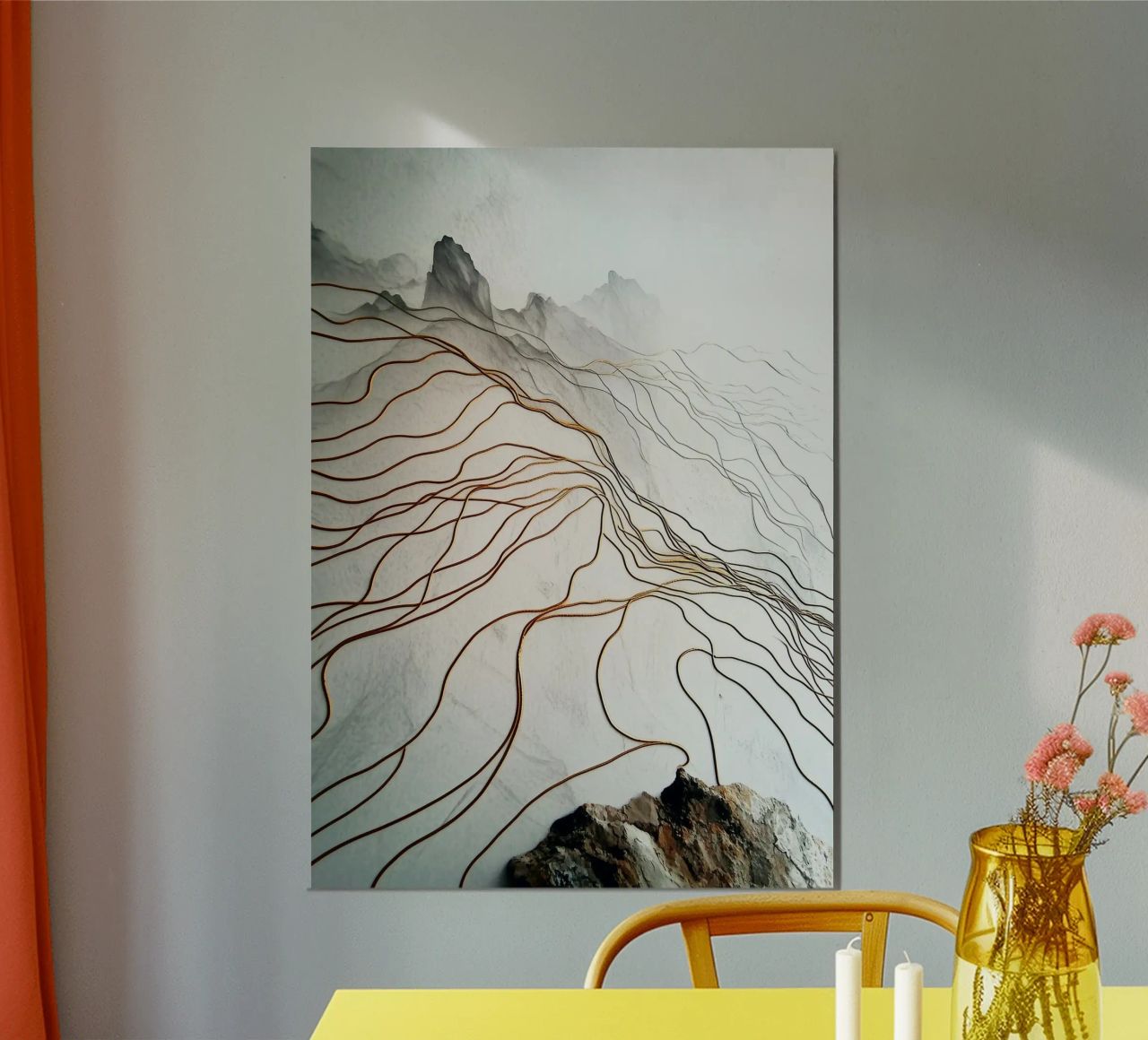 Golden lines white landscape poster by Justyna Jaszke JBJart