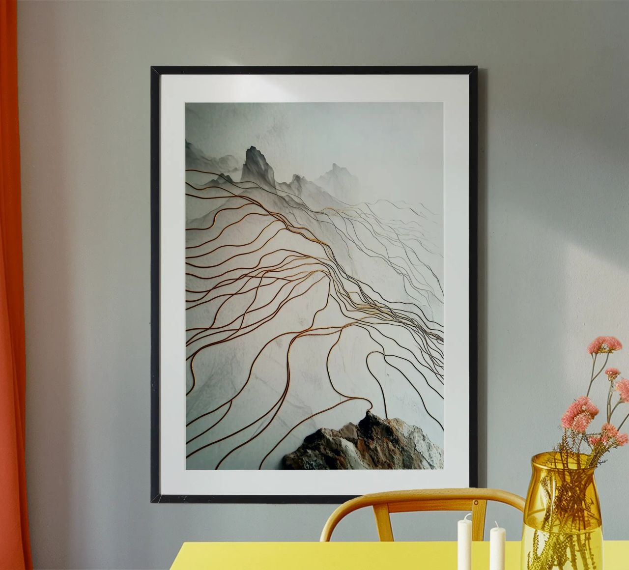 Golden lines white landscape poster by Justyna Jaszke JBJart