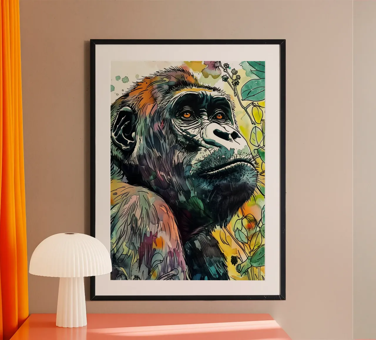 Arte della giungla dei gorilla poster con telaio in plastica da Justyna Jaszke JBJart