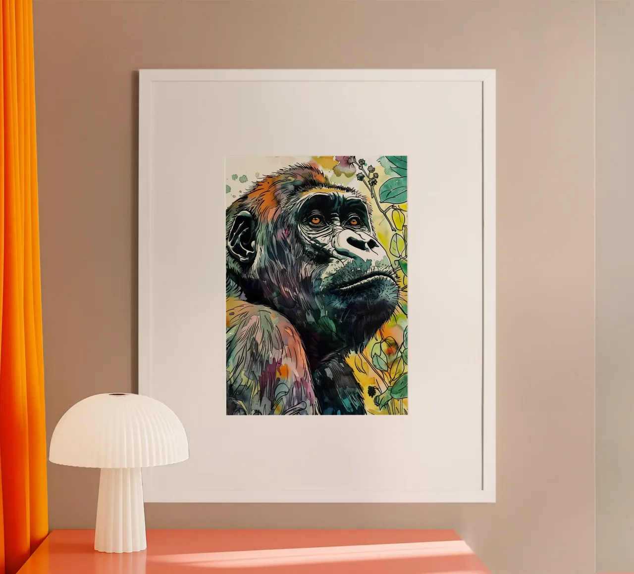 Arte della giungla dei gorilla poster con telaio in plastica da Justyna Jaszke JBJart
