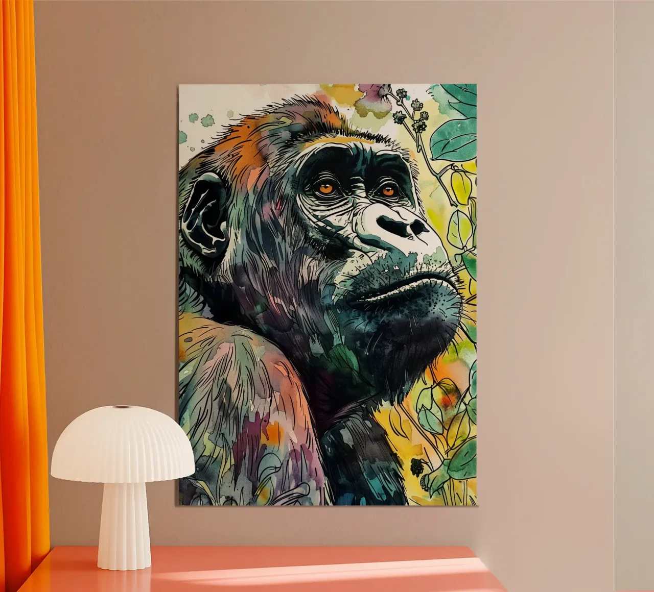Arte della giungla dei gorilla poster con telaio in plastica da Justyna Jaszke JBJart