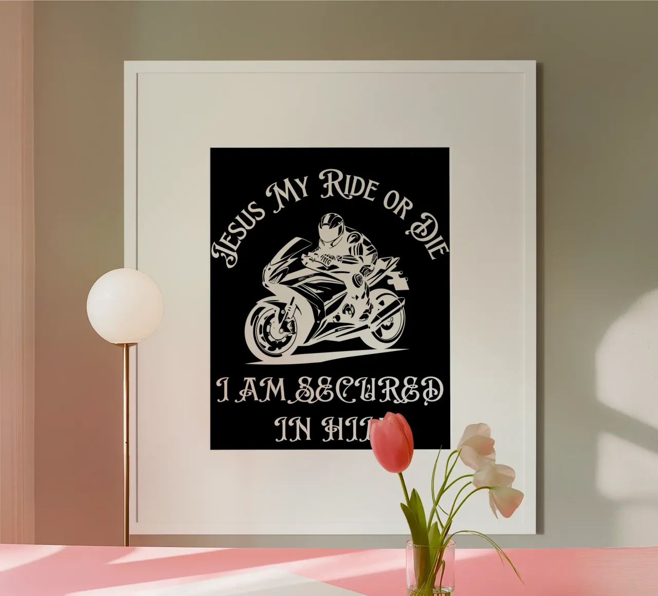GESÙ IL MIO PASSAGGIO O LA MIA MORTE SONO SICURO IN LUI MOSTRA E PROMUOVI LA FEDE poster con telaio in plastica da Lionandlamb