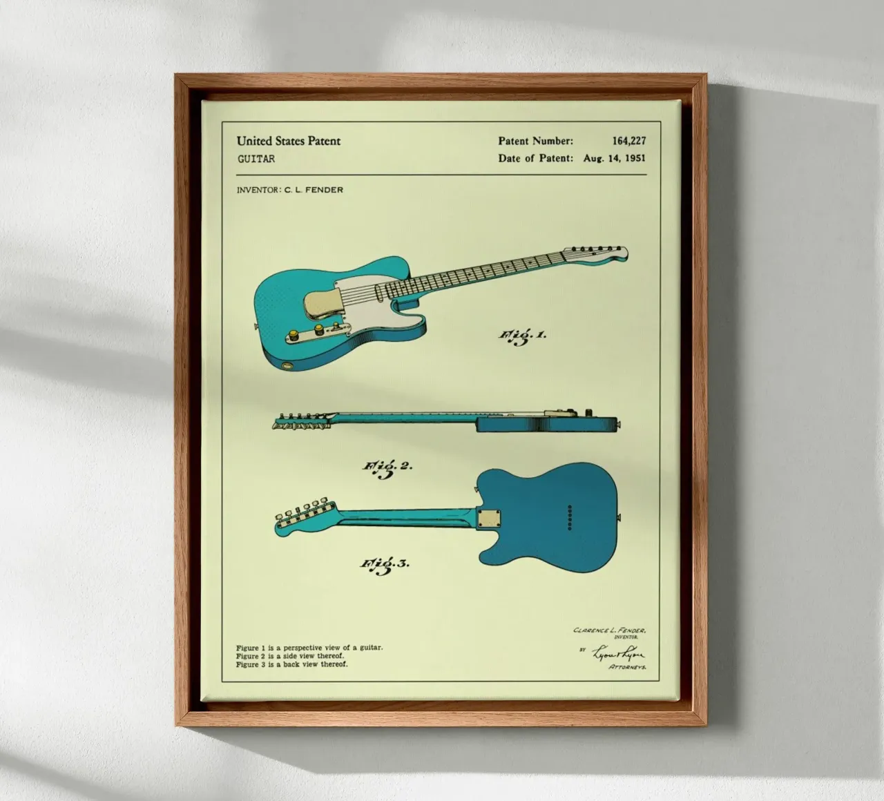Gitaar octrooi (1951) canvas met Baklijst van Jazzberry Blue